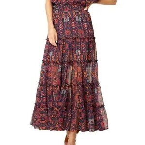 Misa Los Angeles Floral Maxi Skirt - Purple and Red